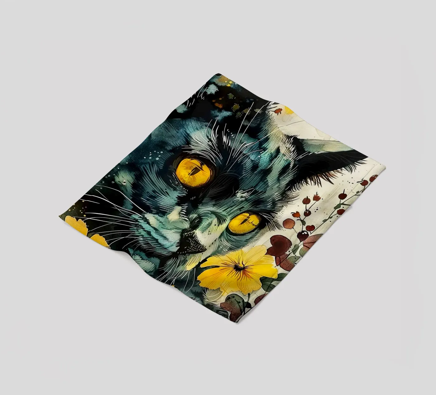 Black cat fleece blanket by Lionmixart
