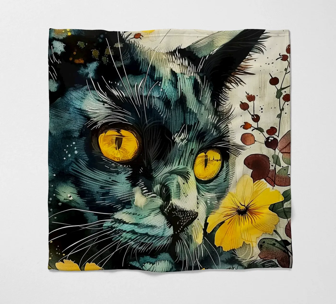 Black cat fleece blanket by Lionmixart