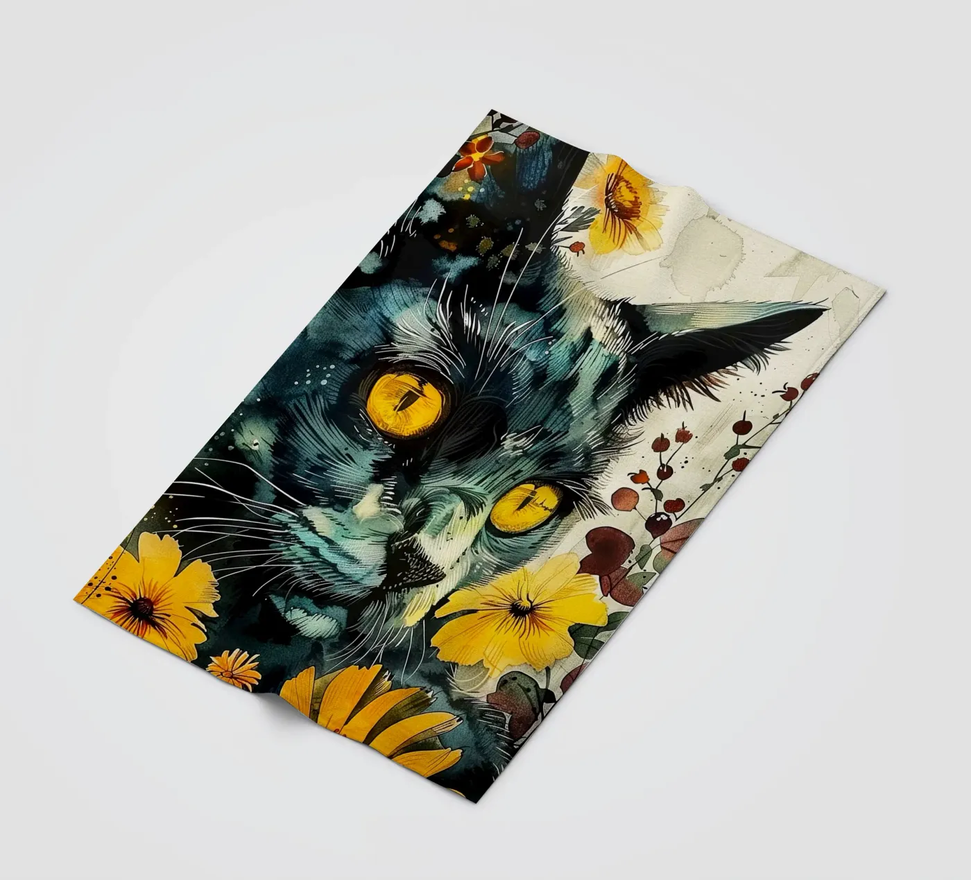 Black cat fleece blanket by Lionmixart