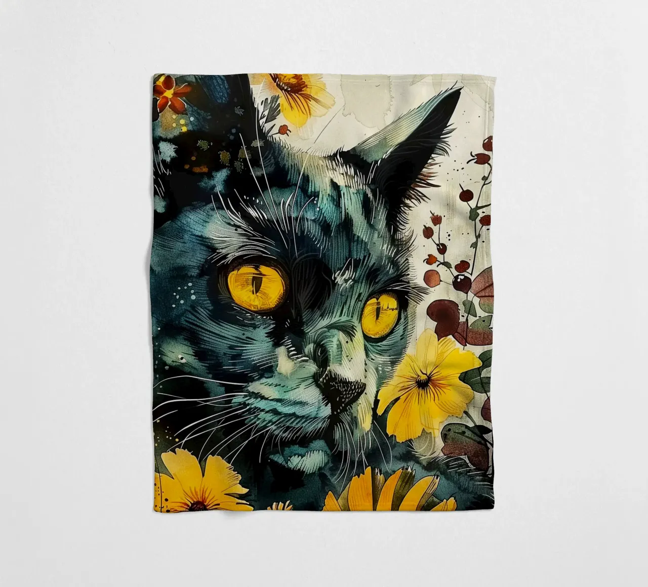 Schwarze Katze Fleecedecke von Lionmixart