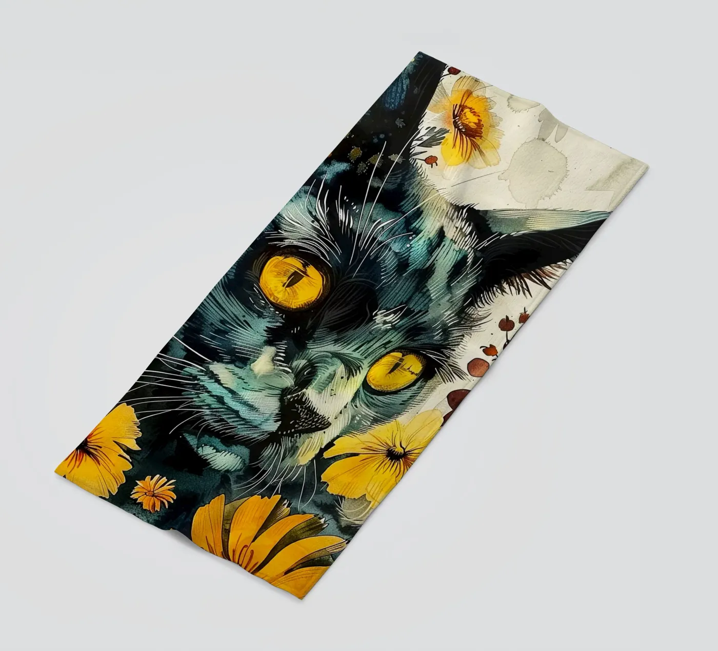 Gatto nero telo mare da Lionmixart