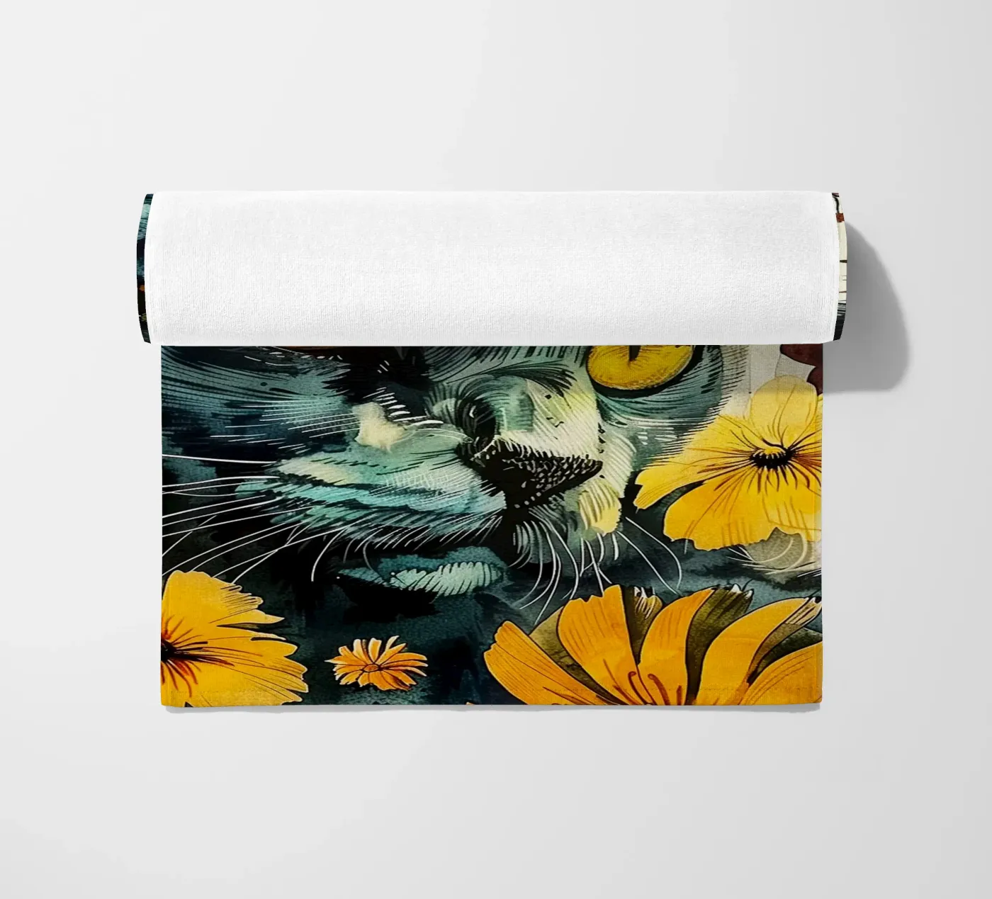 Gatto nero telo mare da Lionmixart