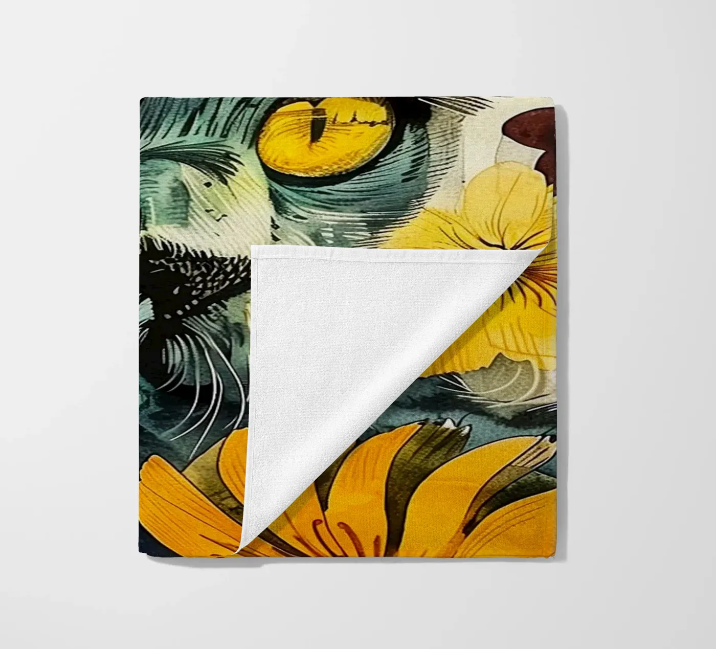 Gatto nero telo mare da Lionmixart