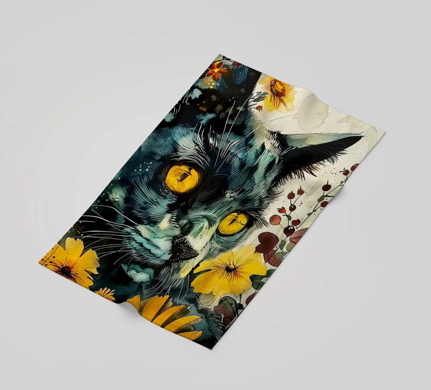 Gatto nero telo mare da Lionmixart