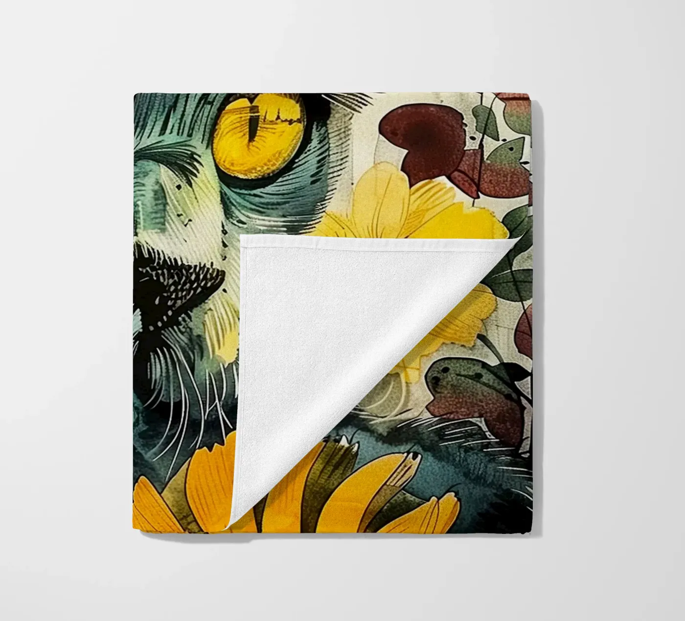 Gatto nero telo mare da Lionmixart