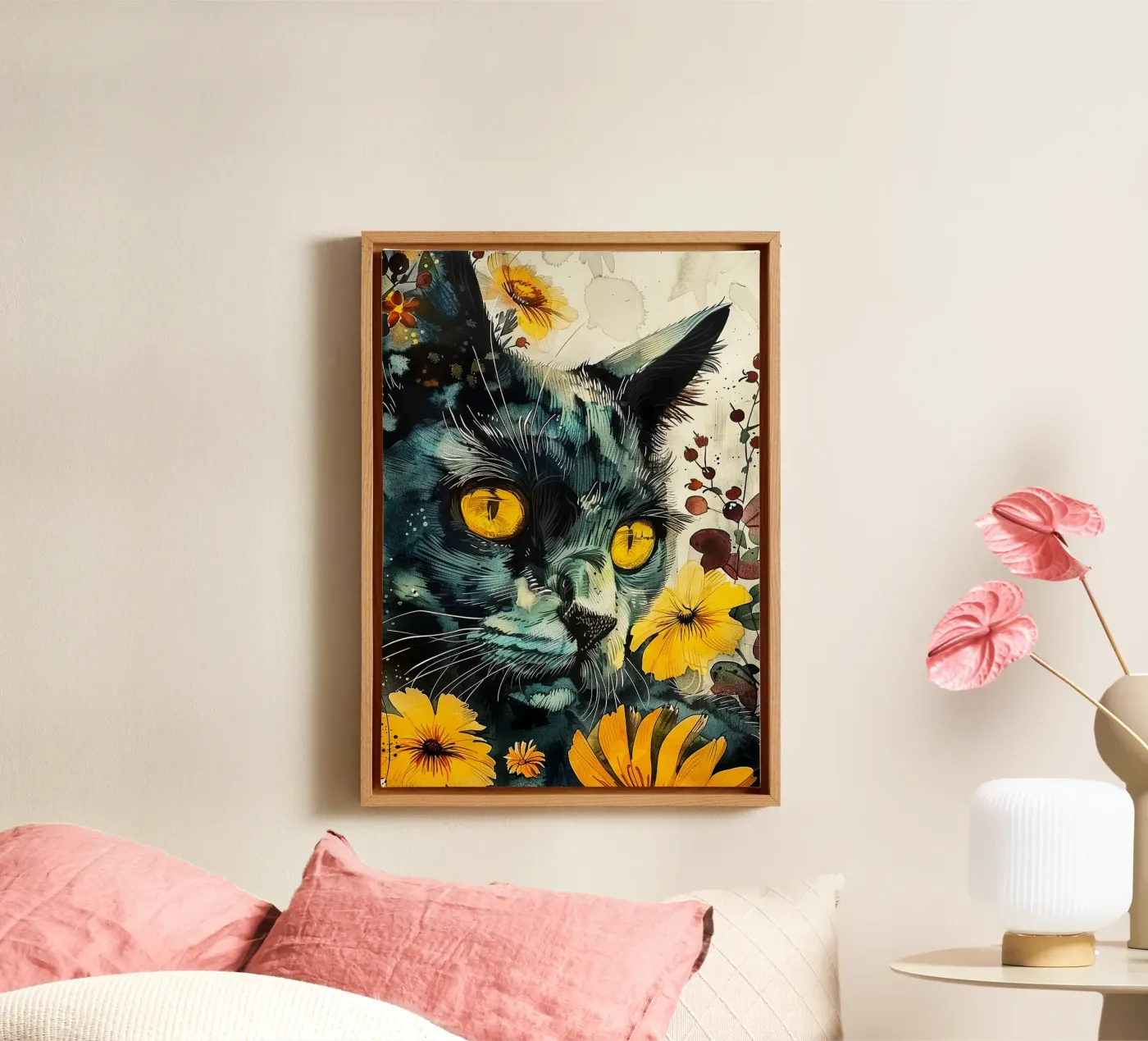 Gatto nero tela da Lionmixart