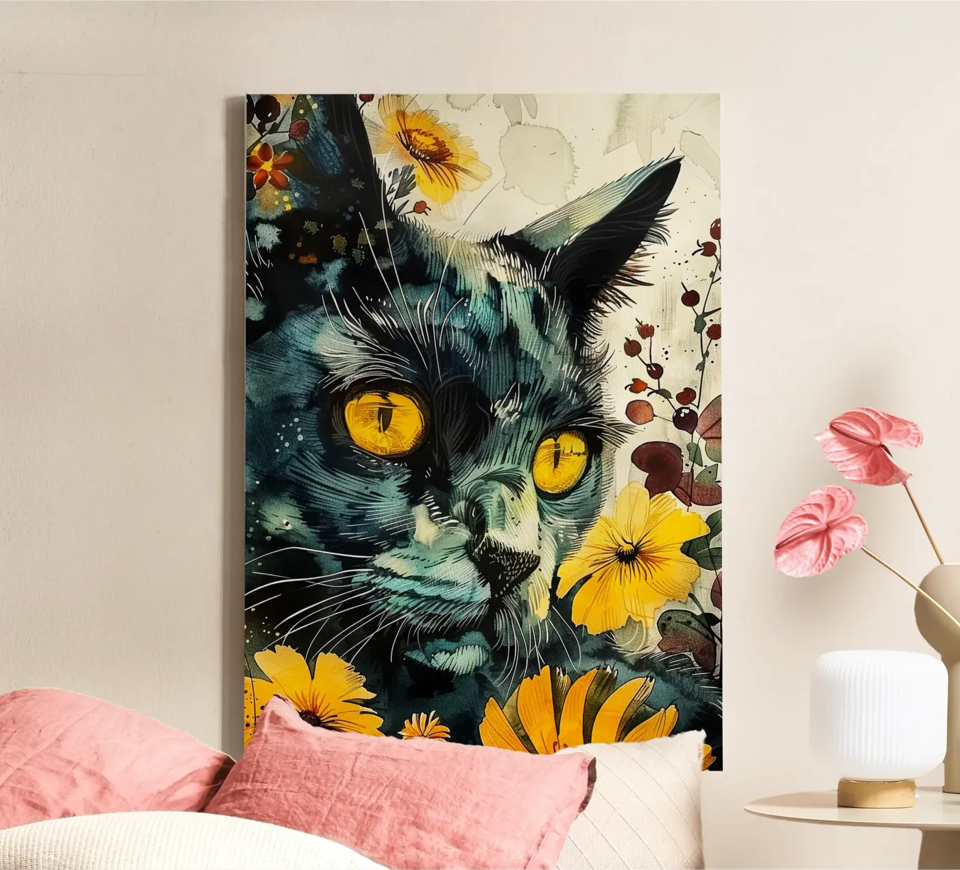 Gatto nero tela da Lionmixart