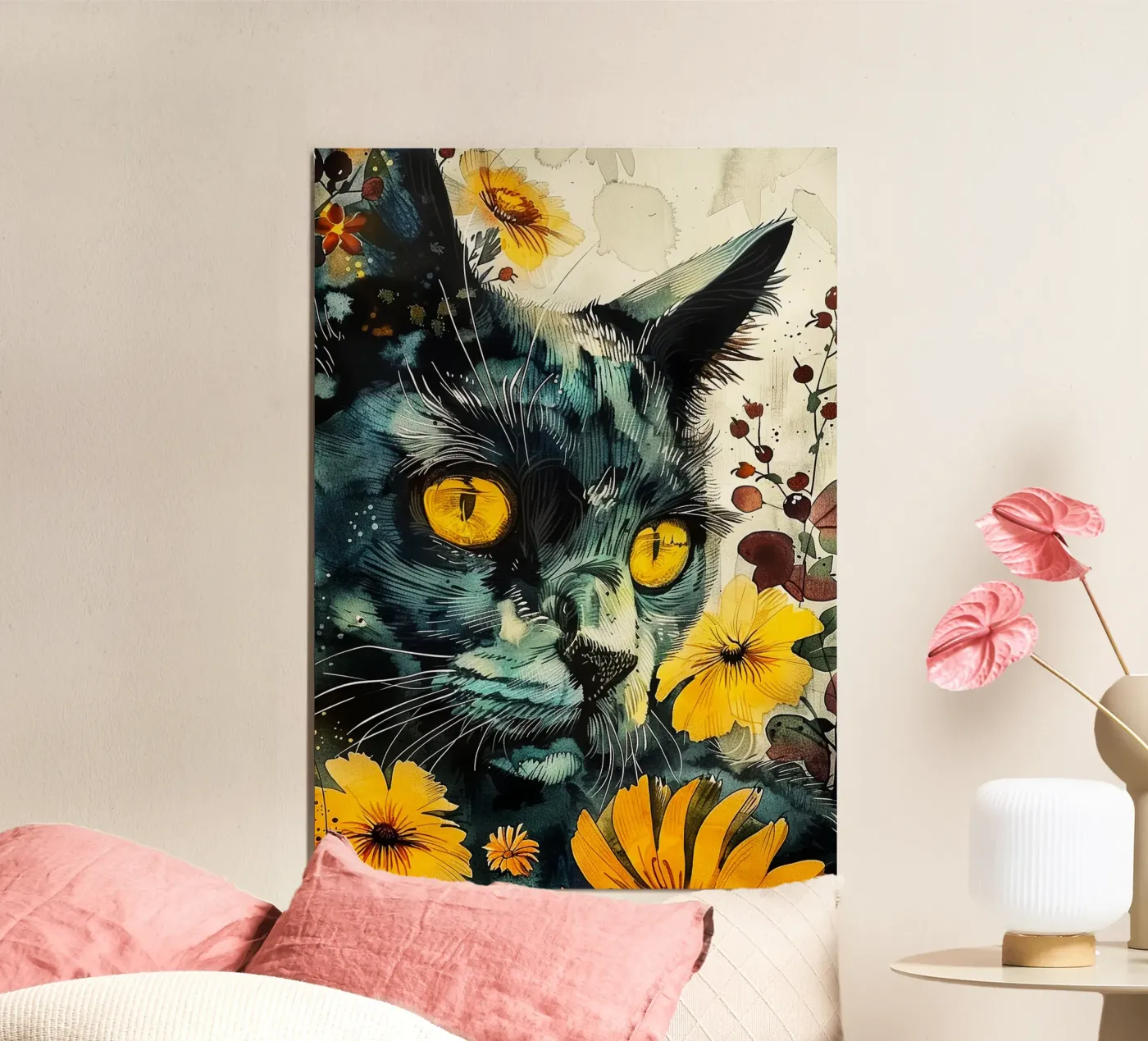 Black cat poster van Lionmixart