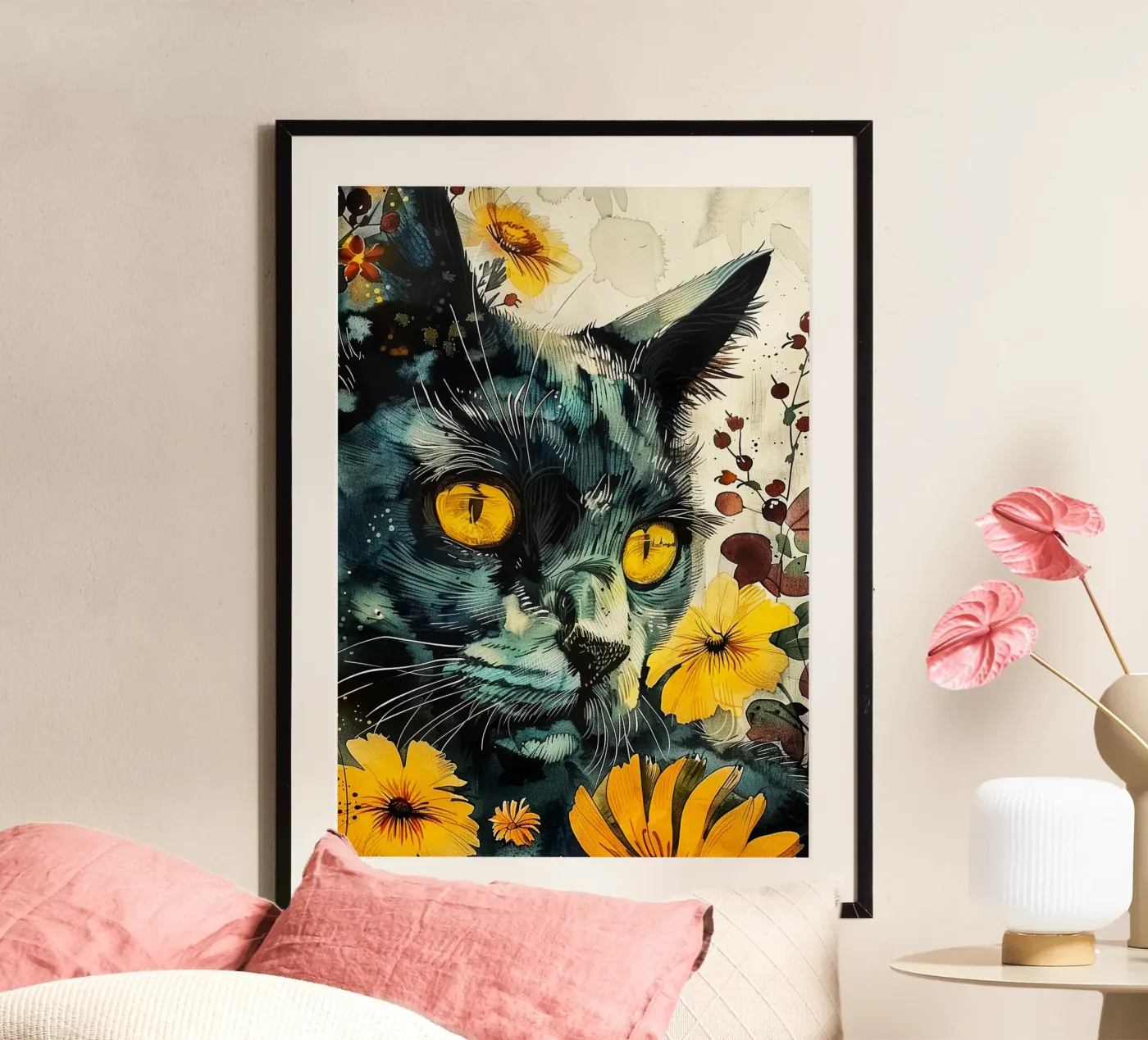 Black cat poster van Lionmixart