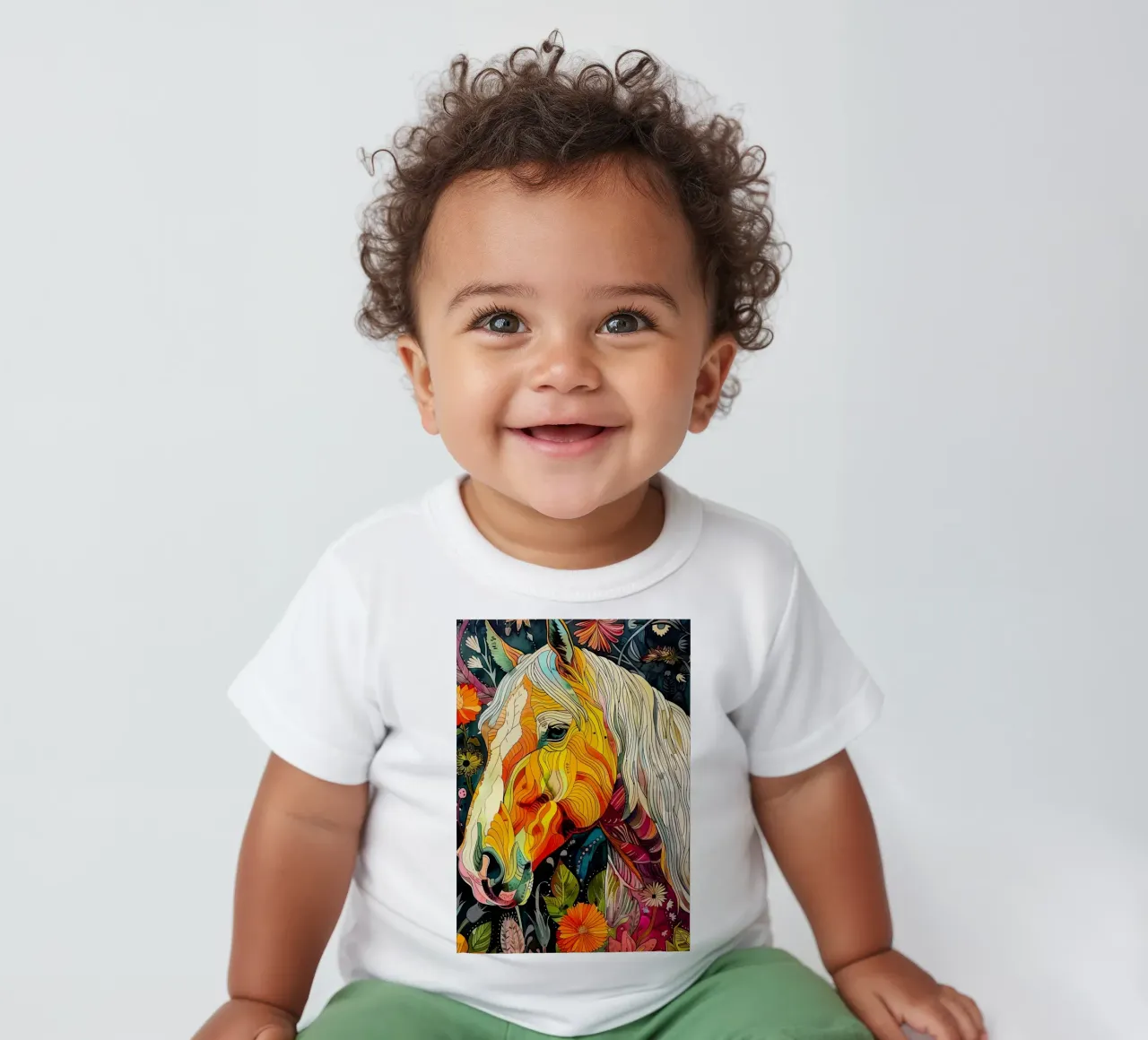 Horse baby t-shirt by Lionmixart