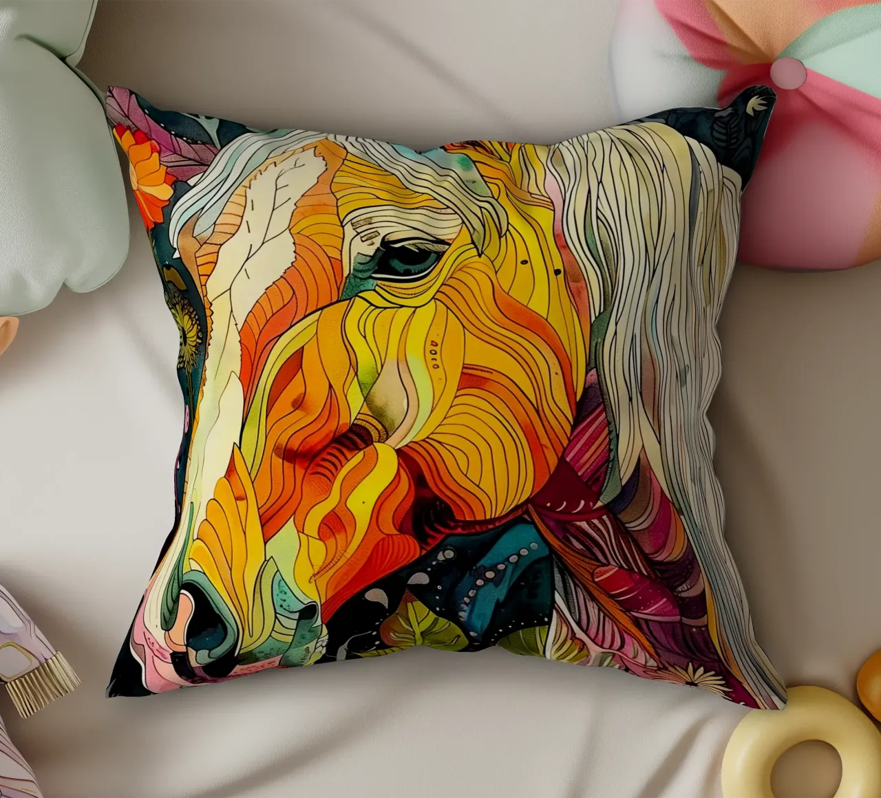 Horse decorative cushion by Lionmixart