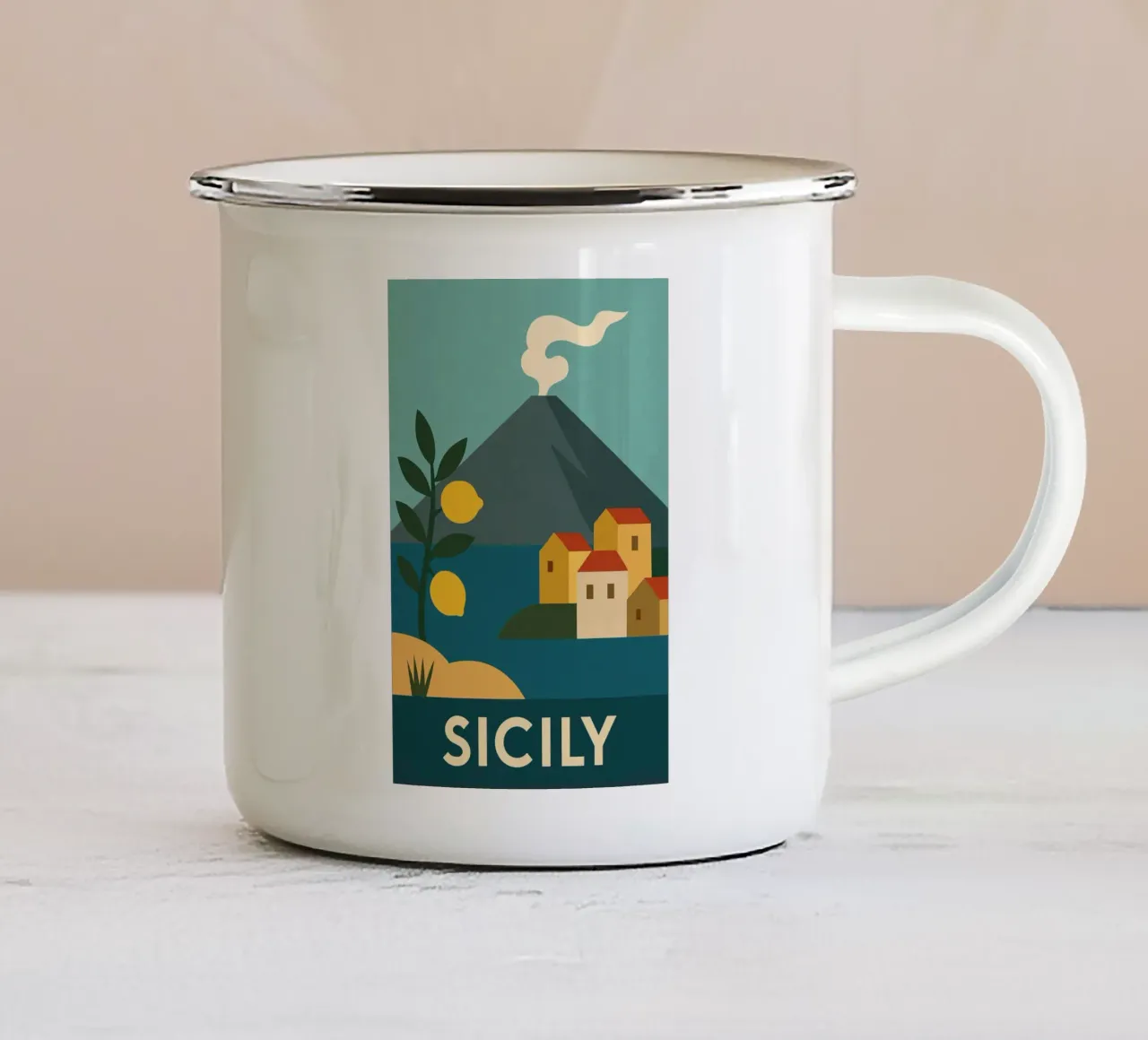 Sicilië - Citroenbomen, vulkanen en dorpjes badend in het licht emaille mok van JETLAG | affiches voyage