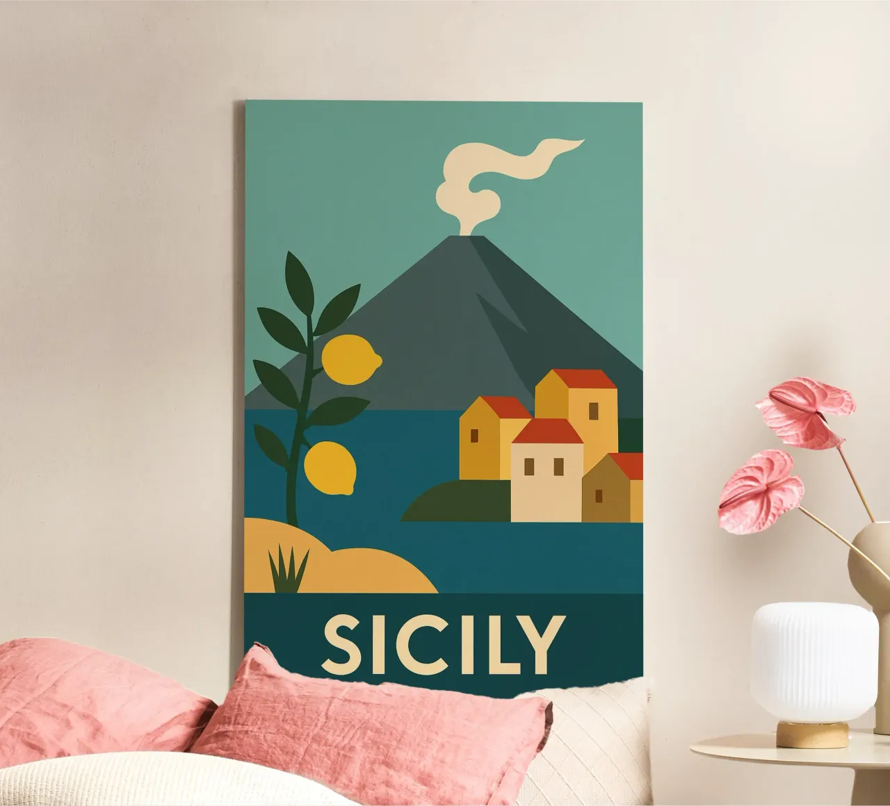 Sicilië - Citroenbomen, vulkanen en dorpjes badend in het licht canvas met Baklijst van JETLAG | affiches voyage