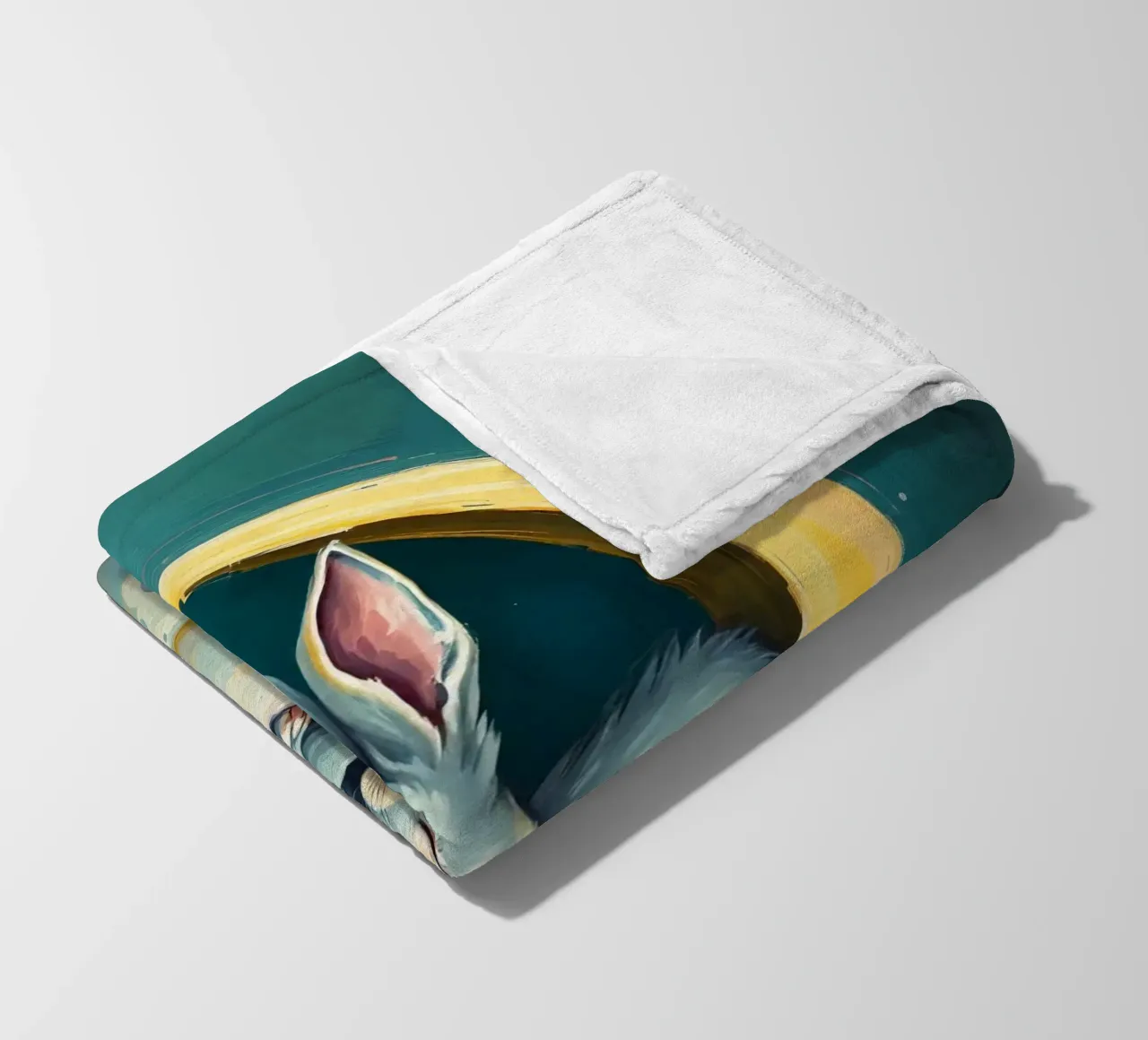 Sleeping bunny nestled in crescent moon with gentle clouds fleece blanket by DesignDoodle