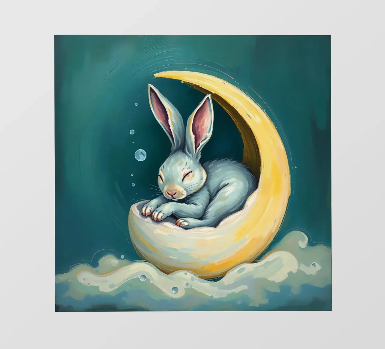 Coniglietto addormentato nella luna crescente con nuvole delicate pellicola backlit da DesignDoodle