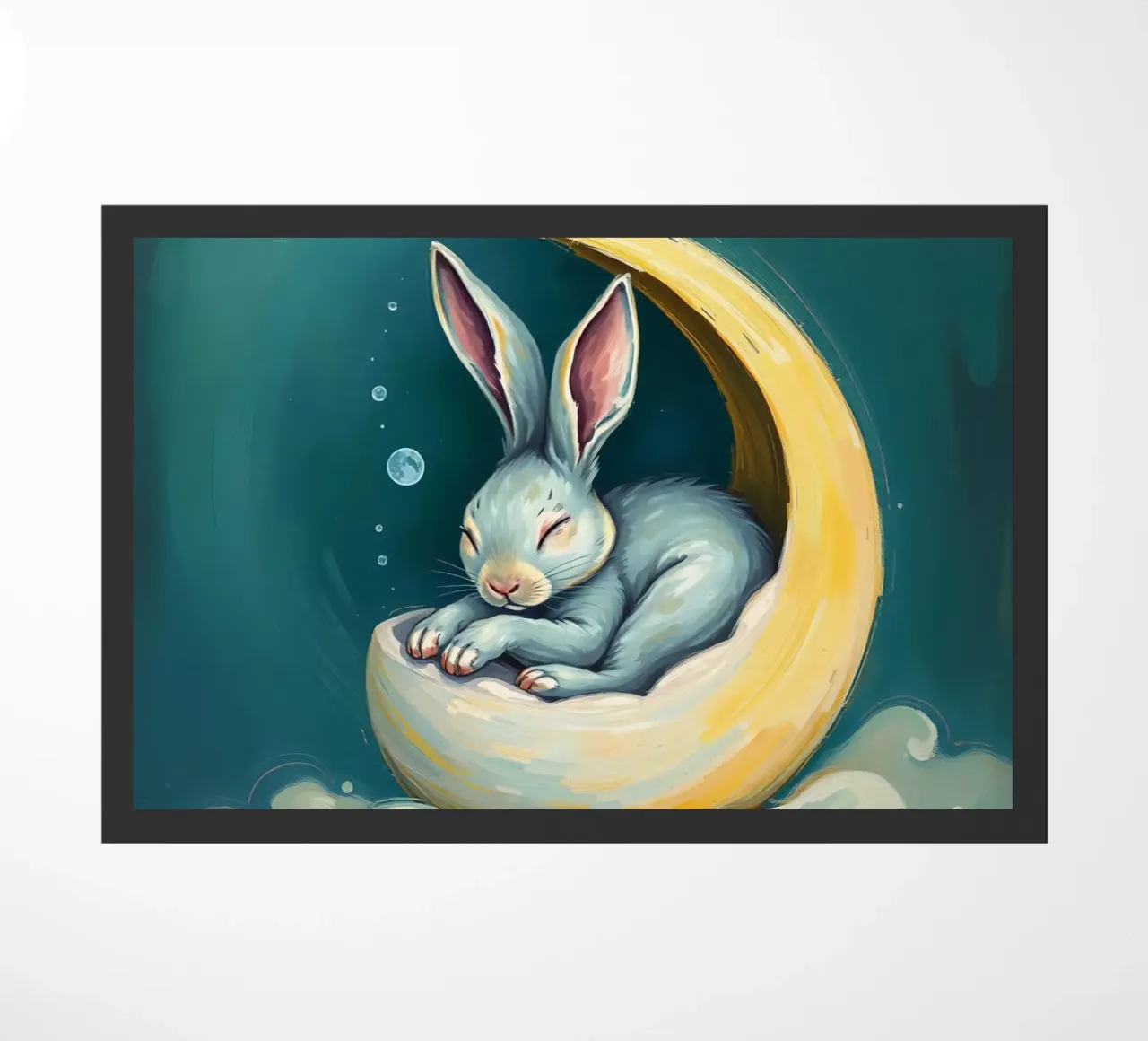 Coniglietto addormentato nella luna crescente con nuvole delicate zerbino da DesignDoodle