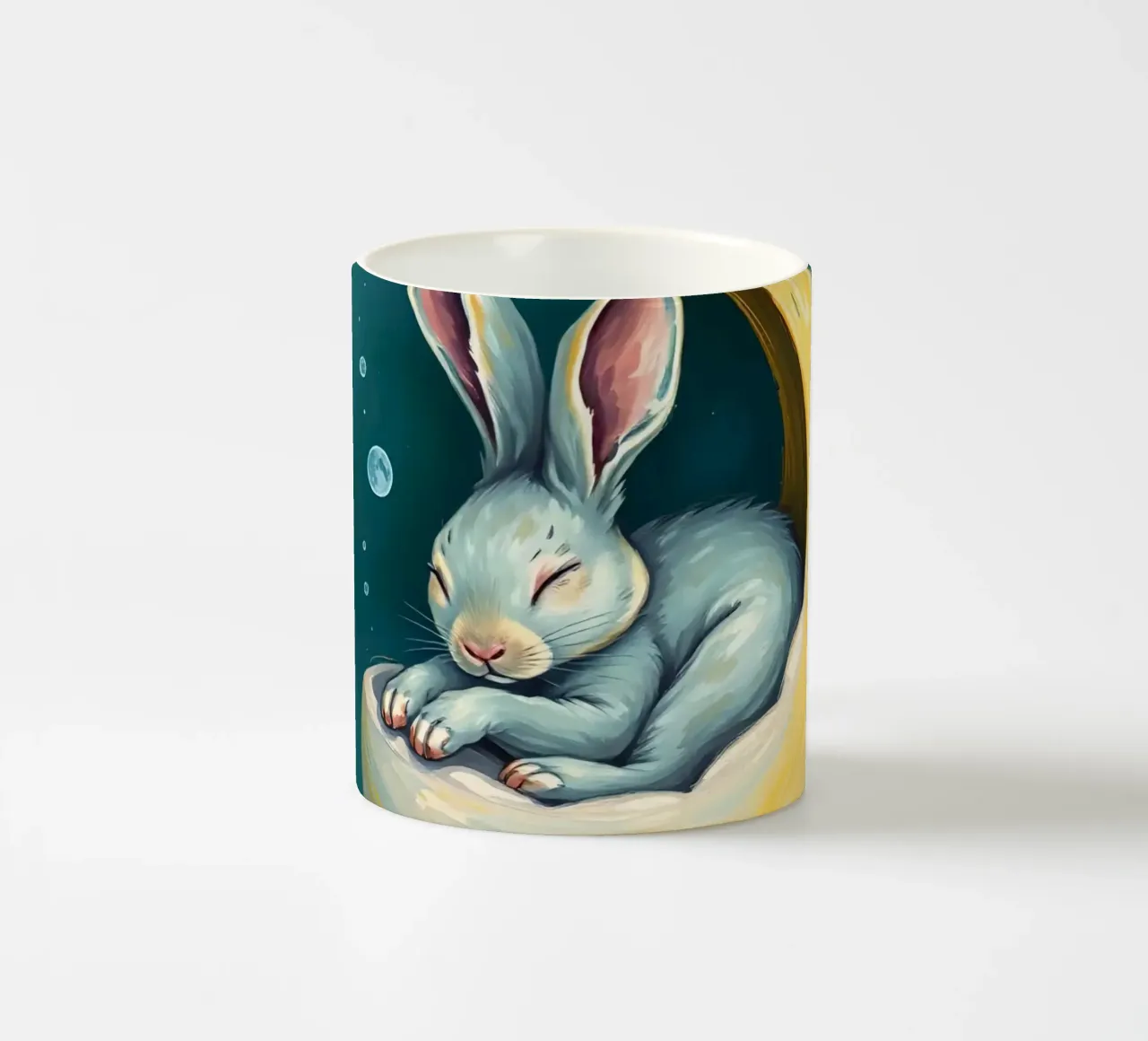 Coniglietto addormentato nella luna crescente con nuvole delicate tazza in ceramica da DesignDoodle