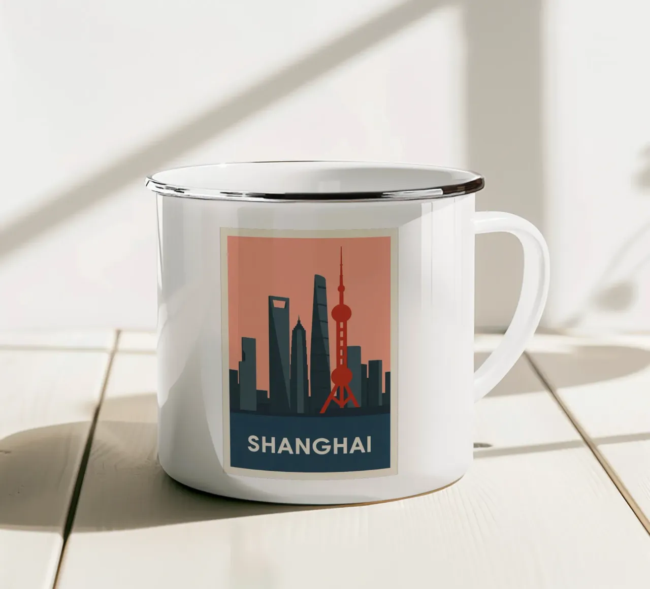 Skyline di Shanghai - La megalopoli futuristica nel vostro soggiorno tazza in smalto da JETLAG | affiches voyage