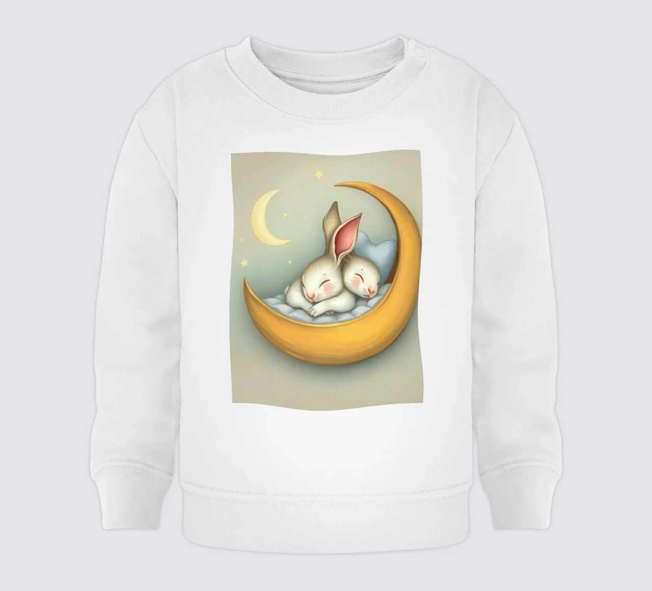 Due conigli che dormono tranquilli su una luna crescente felpa neonato da DesignDoodle
