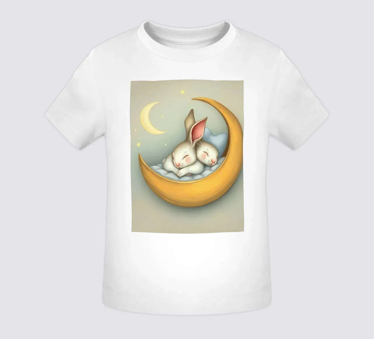 Dos conejos durmiendo plácidamente sobre una luna creciente camiseta de bebé de DesignDoodle