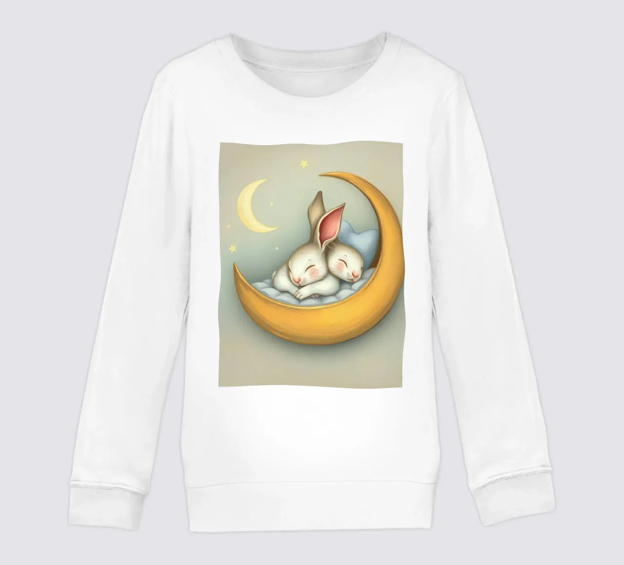 Due conigli che dormono tranquilli su una luna crescente felpa bambino da DesignDoodle