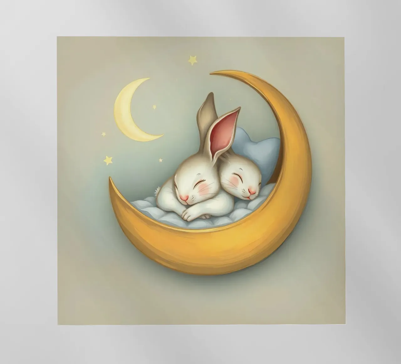 Due conigli che dormono tranquilli su una luna crescente pellicola backlit da DesignDoodle