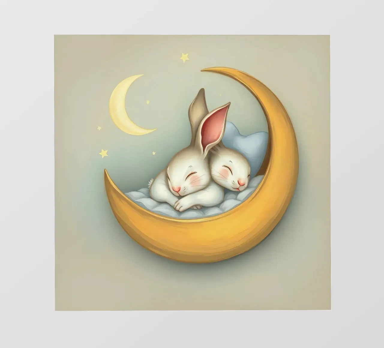 Due conigli che dormono tranquilli su una luna crescente pellicola backlit da DesignDoodle