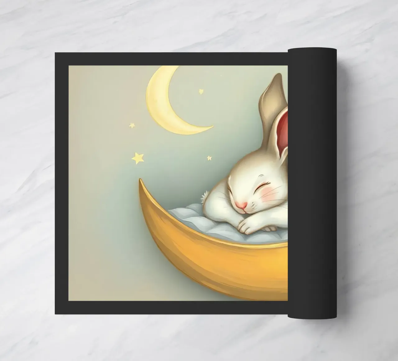 Due conigli che dormono tranquilli su una luna crescente zerbino da DesignDoodle