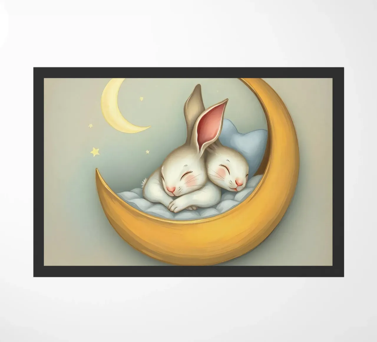 Due conigli che dormono tranquilli su una luna crescente zerbino da DesignDoodle