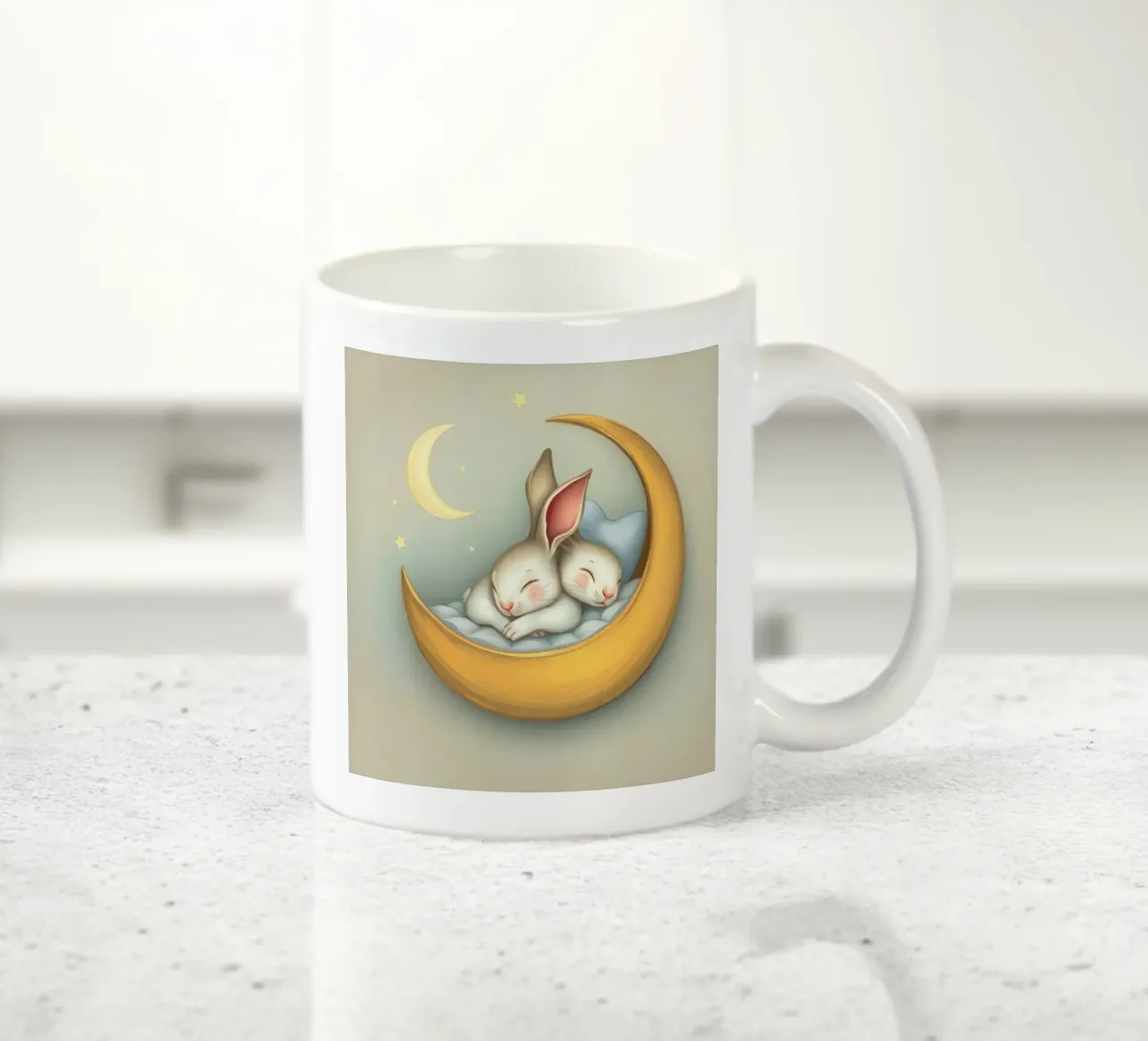 Deux lapins dormant paisiblement sur un croissant de lune mug en céramique de DesignDoodle