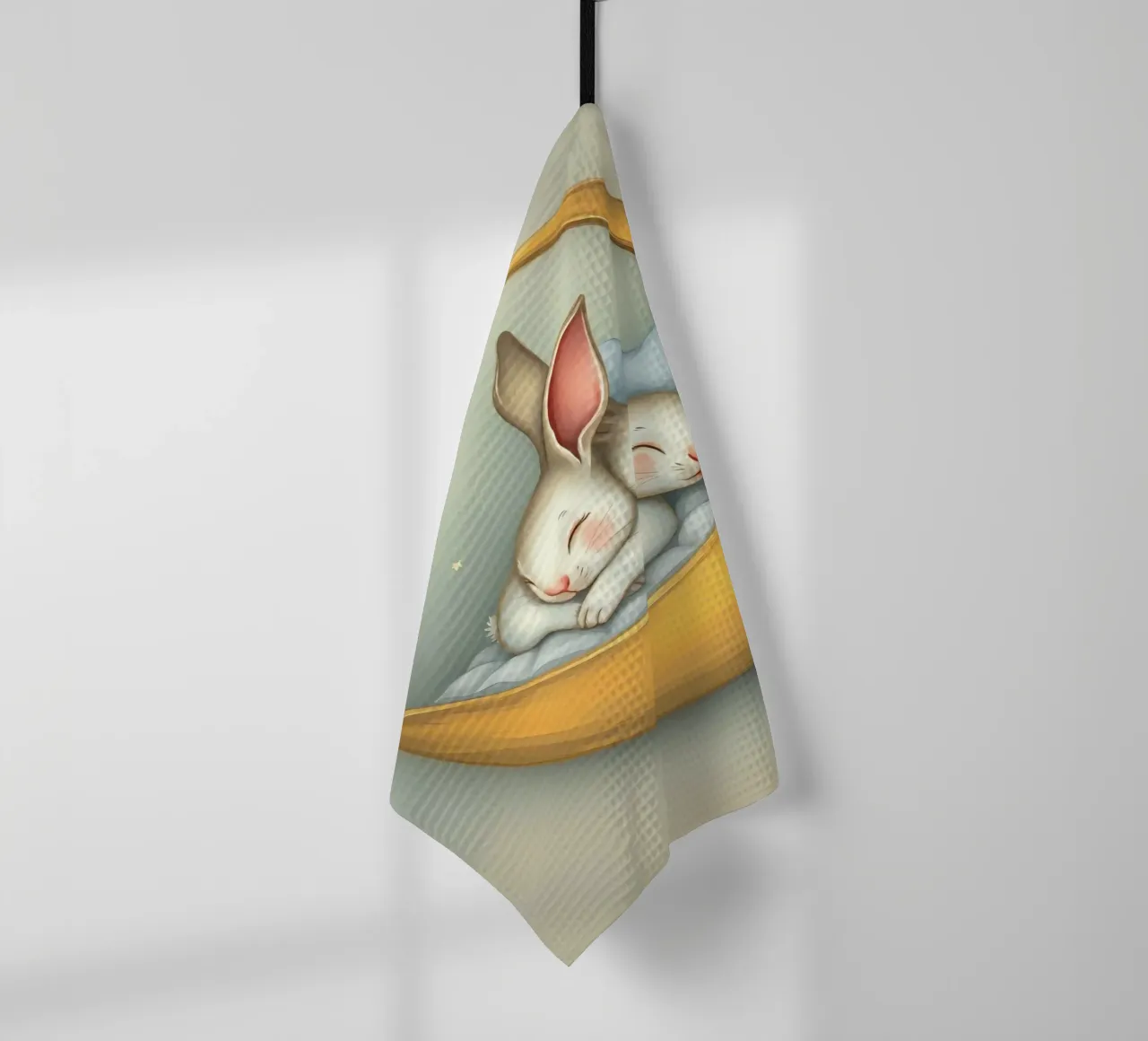 Due conigli che dormono tranquilli su una luna crescente canovaccio da cucina da DesignDoodle