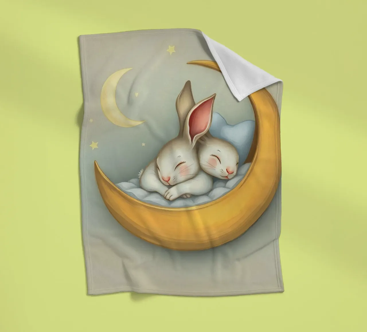 Dos conejos durmiendo plácidamente sobre una luna creciente manta de franela de DesignDoodle