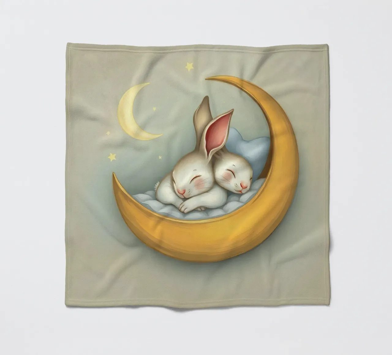 Dos conejos durmiendo plácidamente sobre una luna creciente manta de franela de DesignDoodle