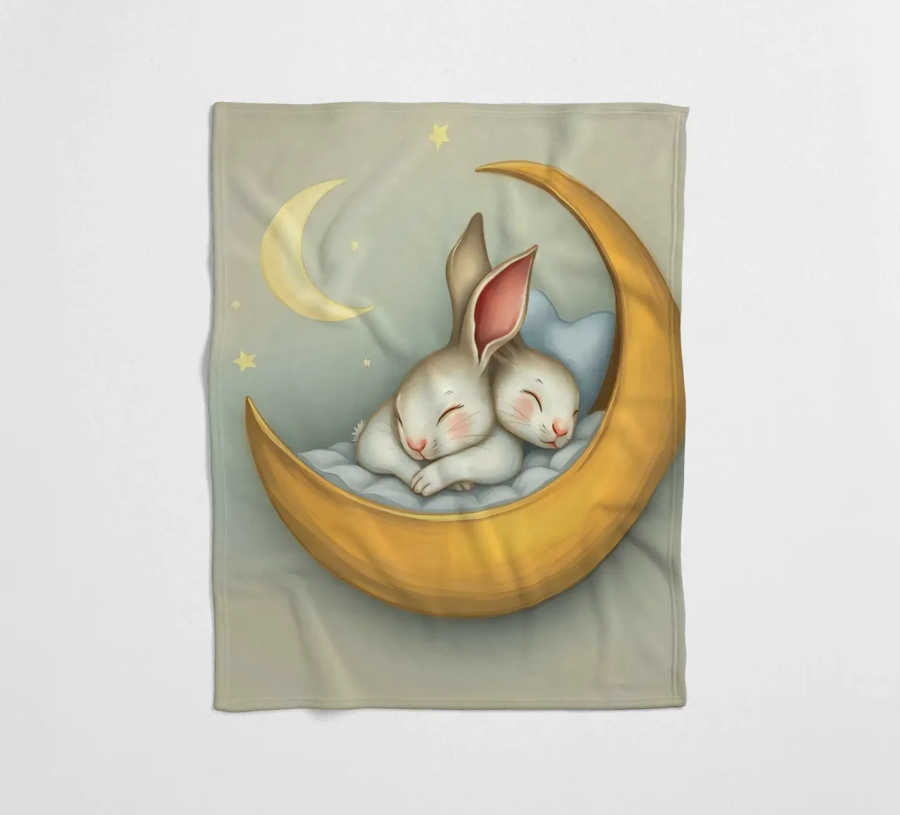 Dos conejos durmiendo plácidamente sobre una luna creciente manta de franela de DesignDoodle