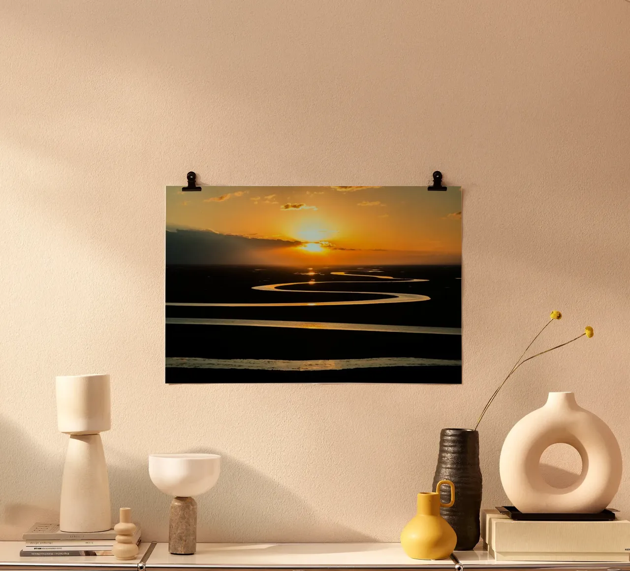 Golden Riverbend, Gansu, Cina poster con telaio in alluminio da PhotoVibe Decor