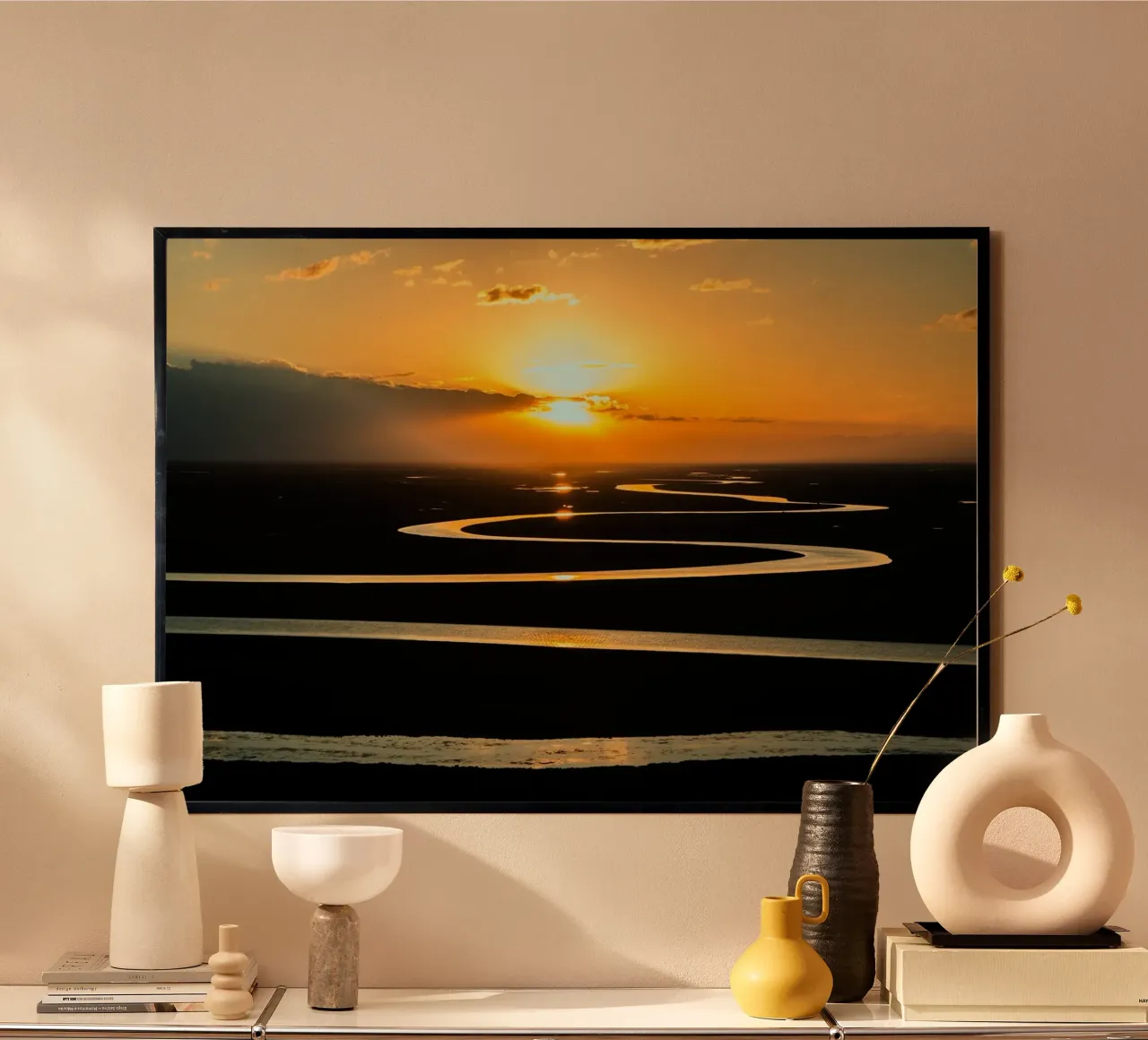 Golden Riverbend, Gansu, Cina poster con telaio in alluminio da PhotoVibe Decor
