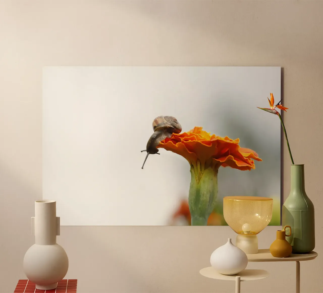 Lumaca su calendula alluminio dibond da PhotoVibe Decor