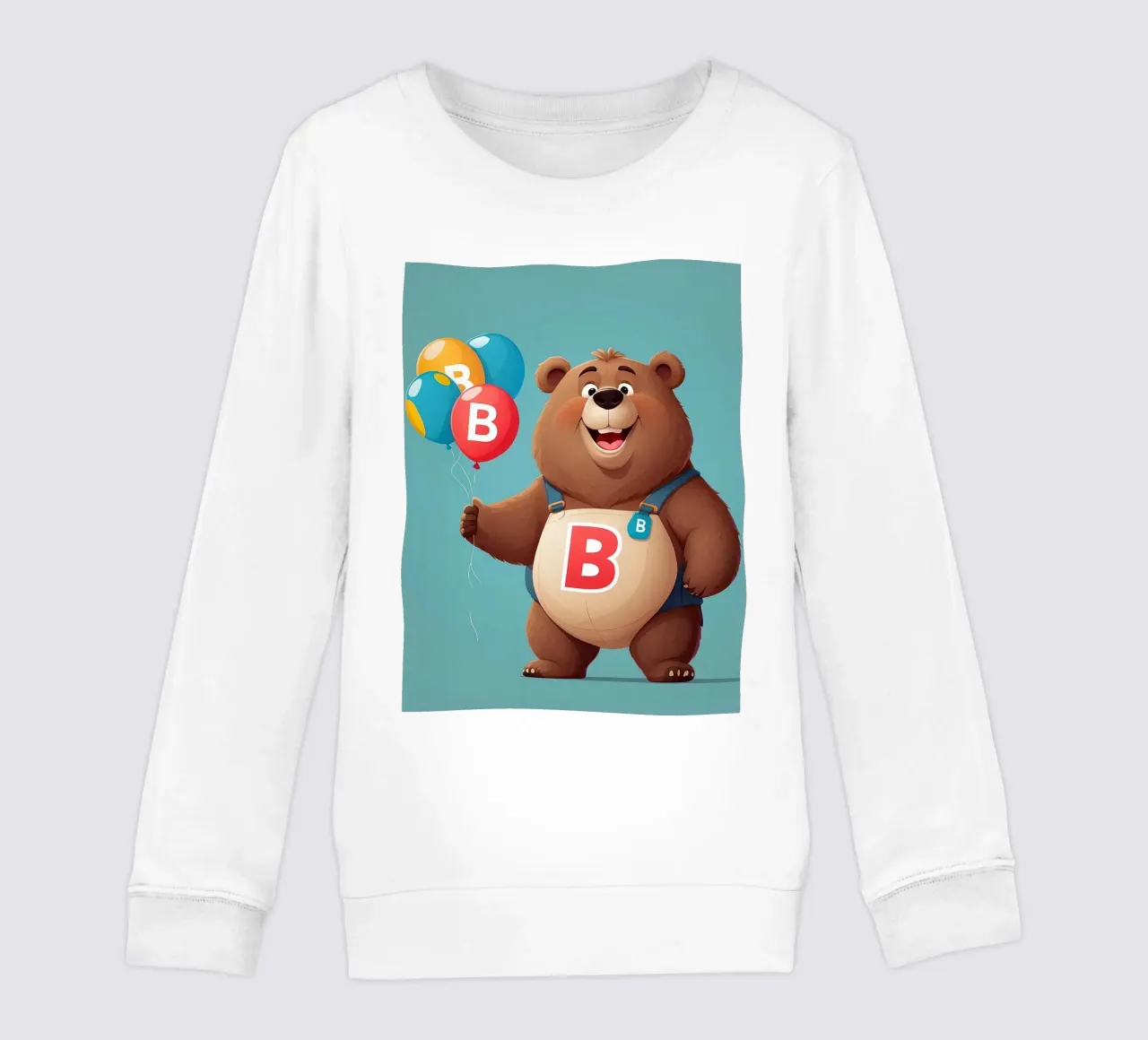 Orsetto allegro dei cartoni animati che tiene in mano dei palloncini indossando la letteraB felpa bambino da DesignDoodle