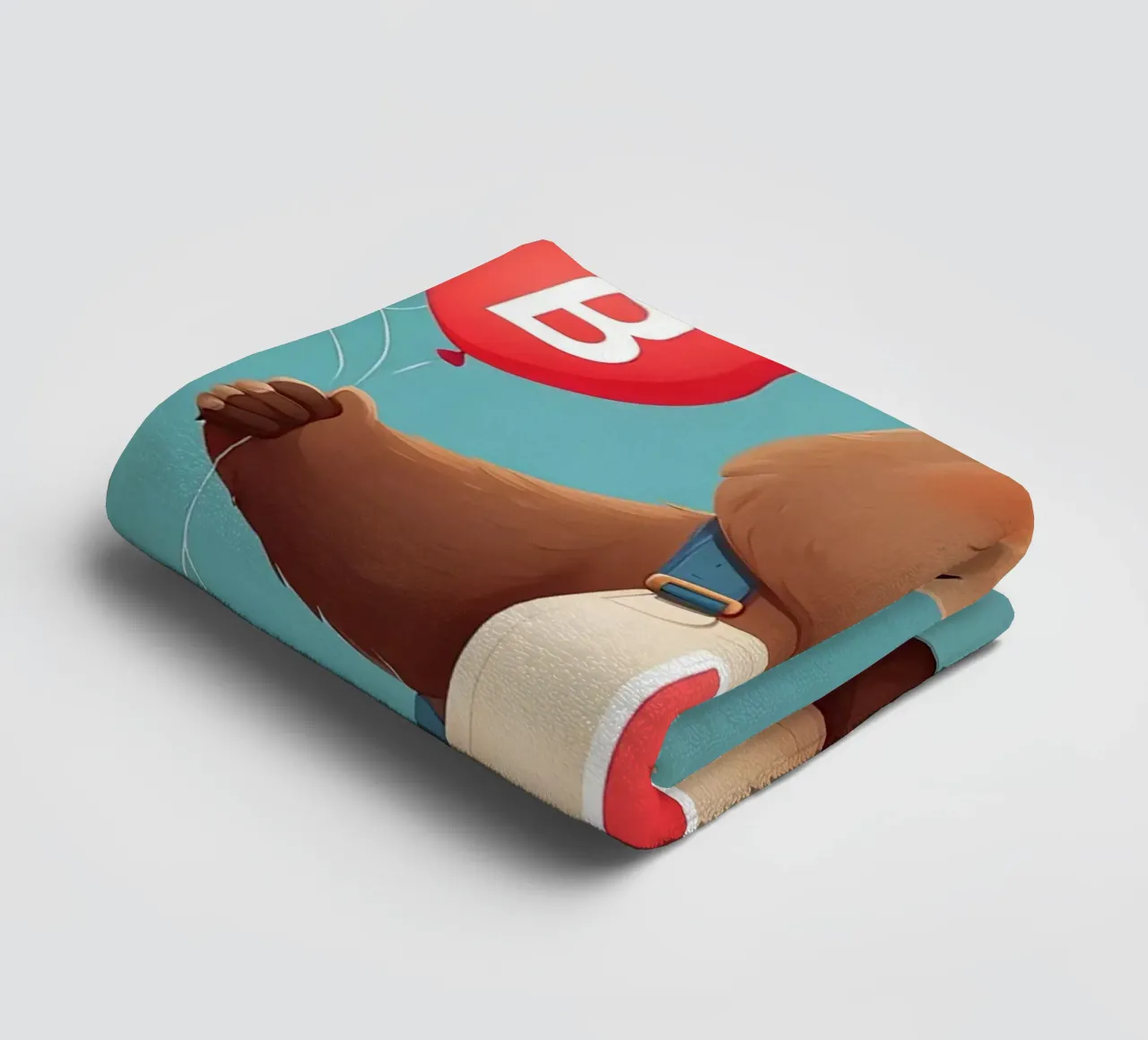 Orsetto allegro dei cartoni animati che tiene in mano dei palloncini indossando la letteraB asciugamano da bagno da DesignDoodle