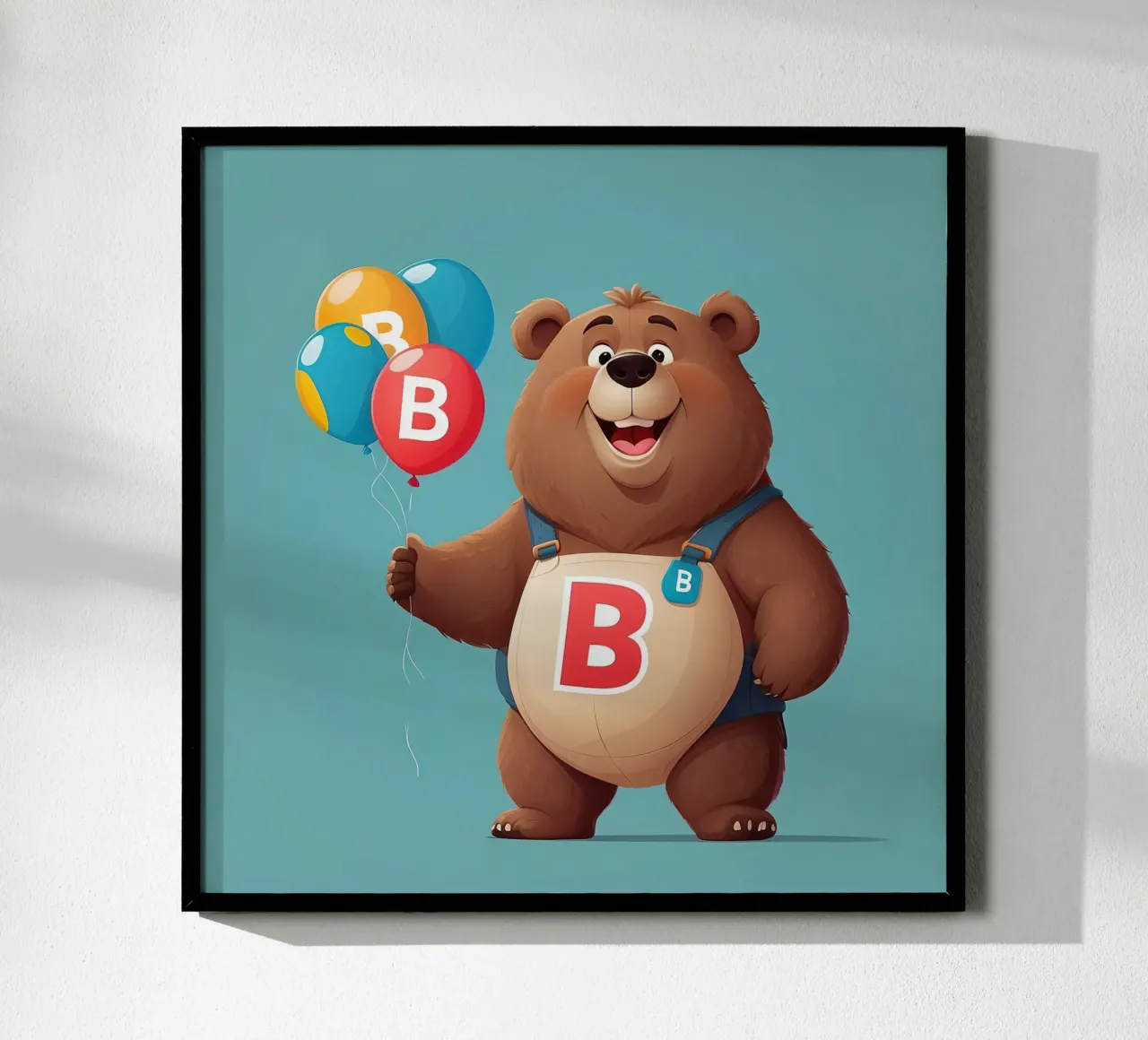 Orsetto allegro dei cartoni animati che tiene in mano dei palloncini indossando la letteraB carta hahnemühle da DesignDoodle