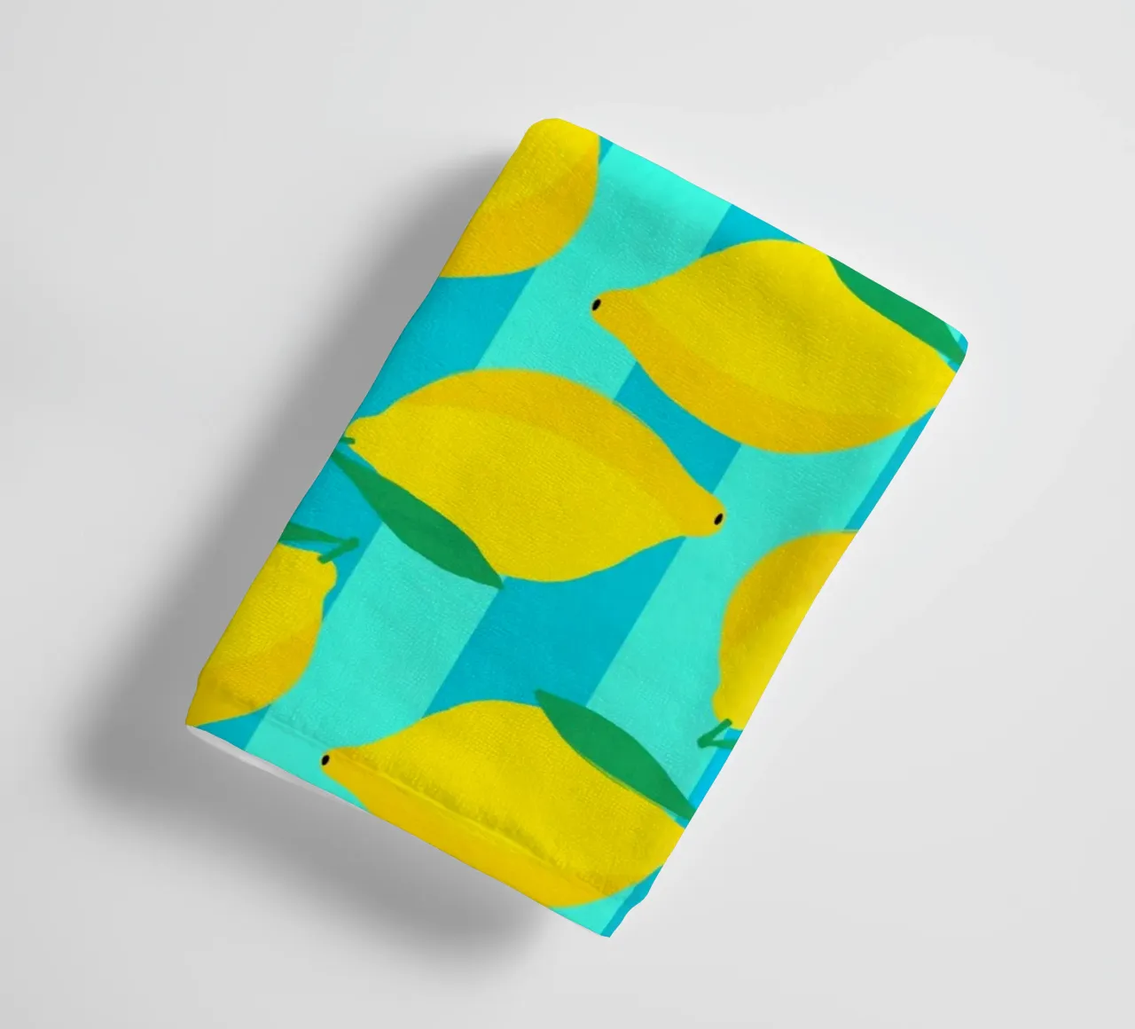 Lemons pattern on aqua and turquoise stripes towel by Dominique Vari