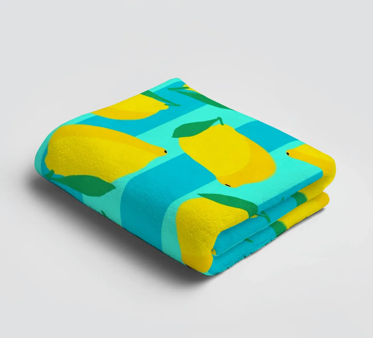 Lemons pattern on aqua and turquoise stripes towel by Dominique Vari