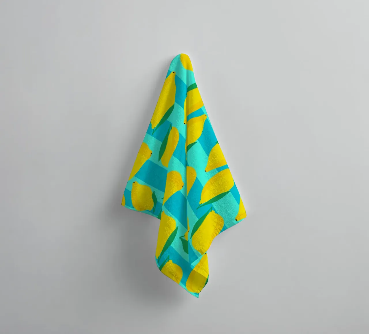 Lemons pattern on aqua and turquoise stripes towel by Dominique Vari