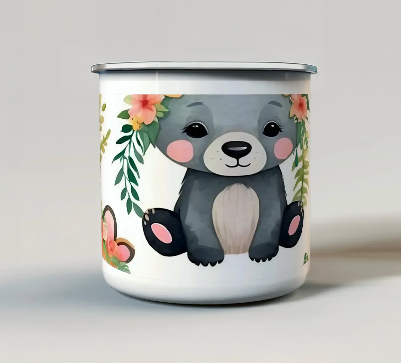 Simpatiche illustrazioni di animali con orsi, volpi e procioni tazza in smalto da DesignDoodle