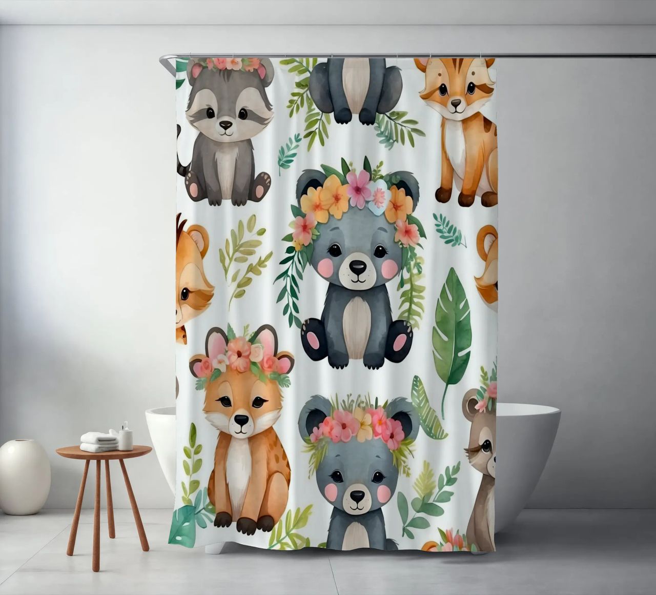 Simpatiche illustrazioni di animali con orsi, volpi e procioni tenda da doccia da DesignDoodle