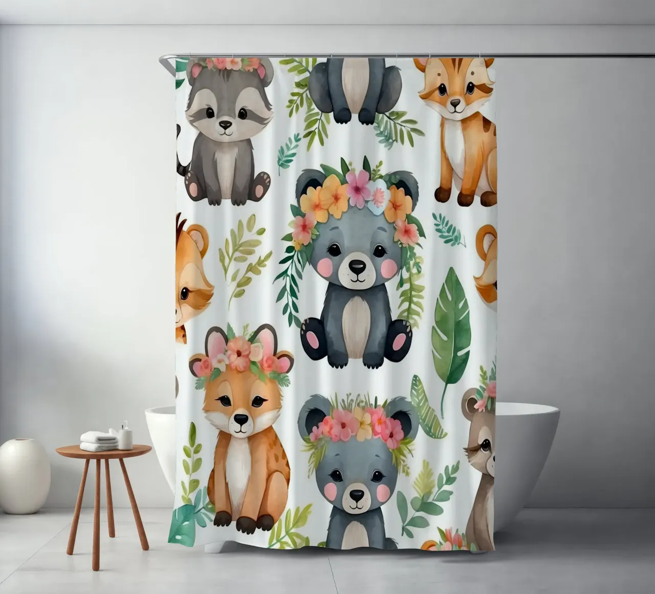 Simpáticas ilustraciones de animales como osos, zorros y mapaches cortina de baño de DesignDoodle