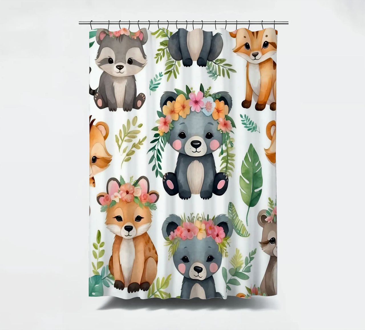 Simpatiche illustrazioni di animali con orsi, volpi e procioni tenda da doccia da DesignDoodle