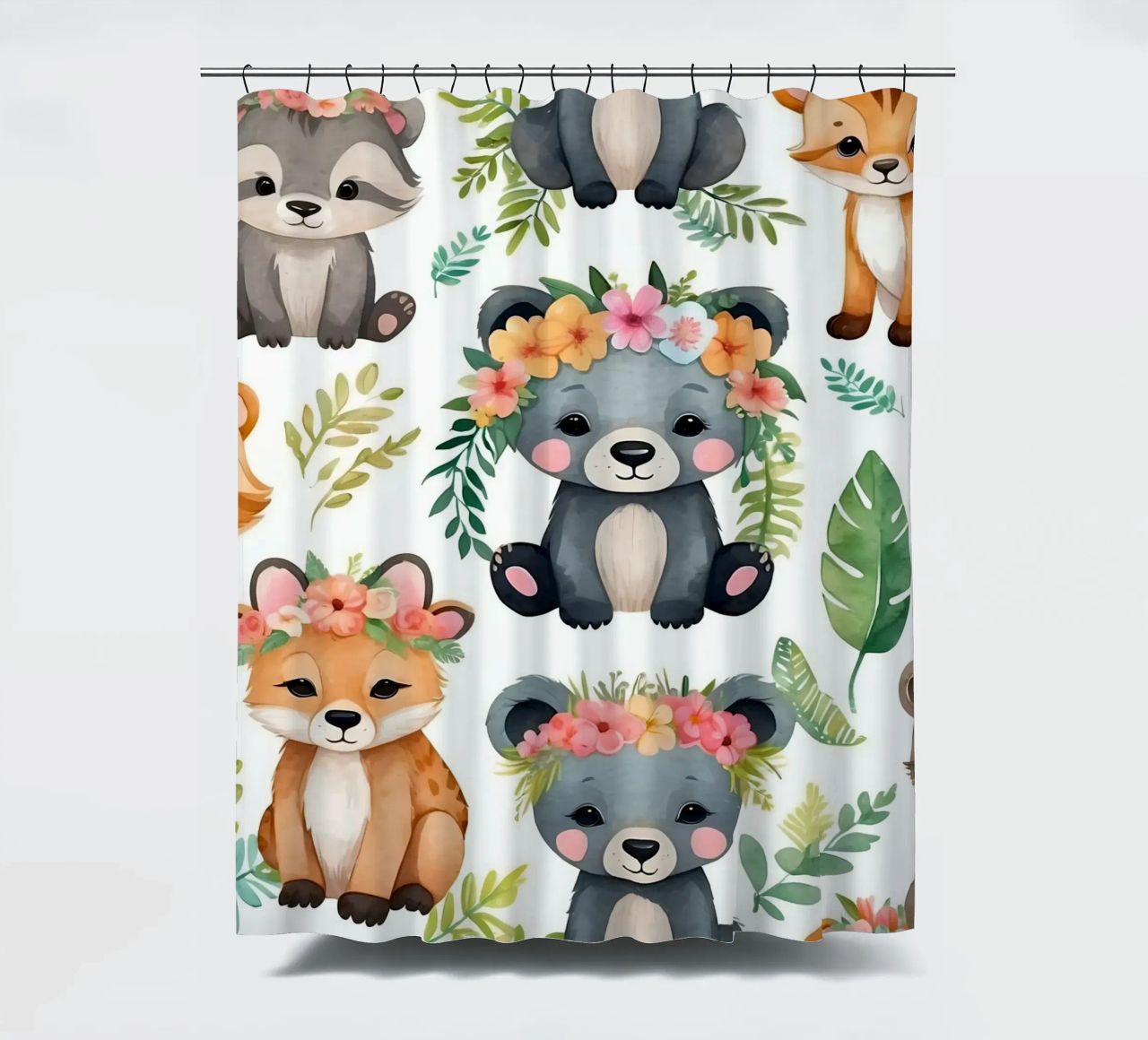 Simpatiche illustrazioni di animali con orsi, volpi e procioni tenda da doccia da DesignDoodle