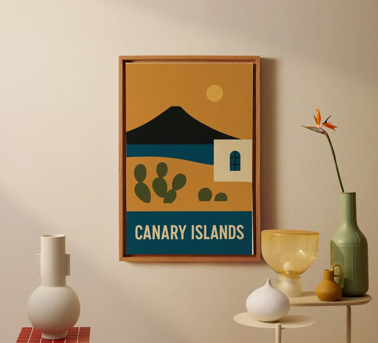Canarische Eilanden - Vulkaanuitbarsting in een ontwerpposter canvas met Baklijst van JETLAG | affiches voyage