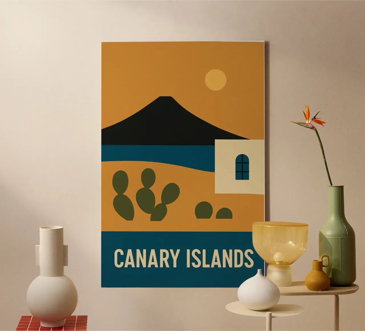 Canarische Eilanden - Vulkaanuitbarsting in een ontwerpposter canvas met Baklijst van JETLAG | affiches voyage